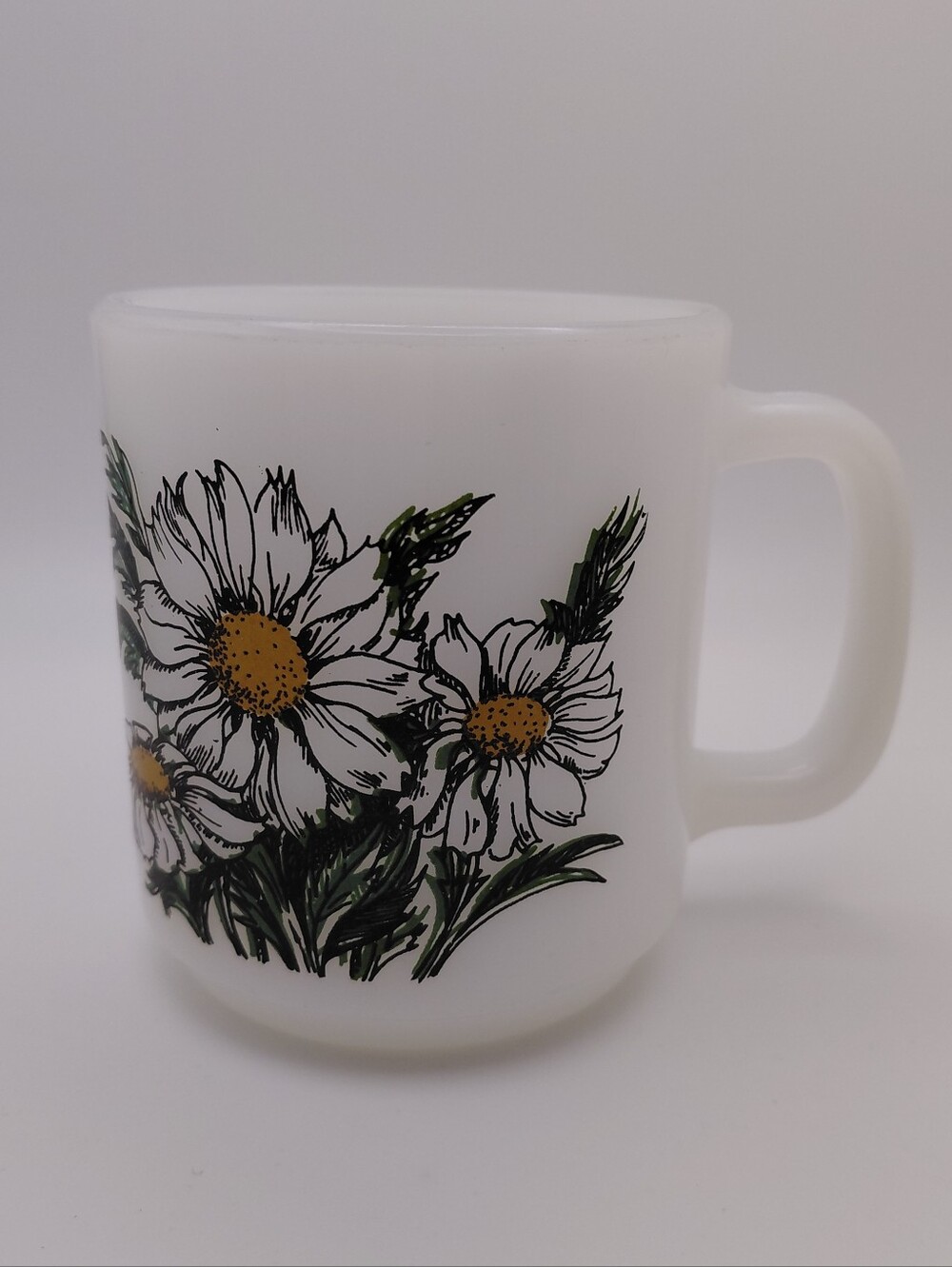 Glasbake 70s Milk Glass Mug Daisy Language of Flowers Series Sentimental Vintage